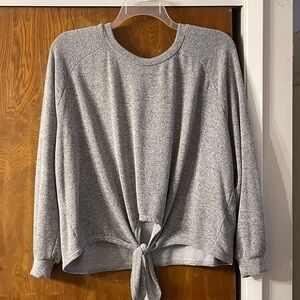 Billabong Heather Gray Tie-Front long sleeve terry blouse
